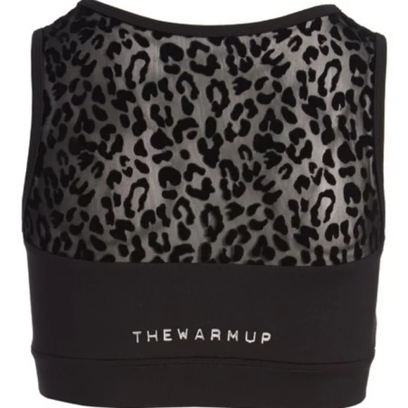 Jet Black Leopard Mesh Insert Sports Bra - Picture 6 of 7